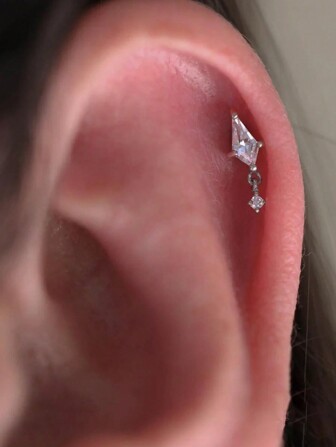 1PC 925 Sterling Silver Triangular Earrings With Ins Style All-Match Diamond-Encrusted Ball Ball Small Ear Bone Stud Ladies Jewelry Suitable For Girls Gifts