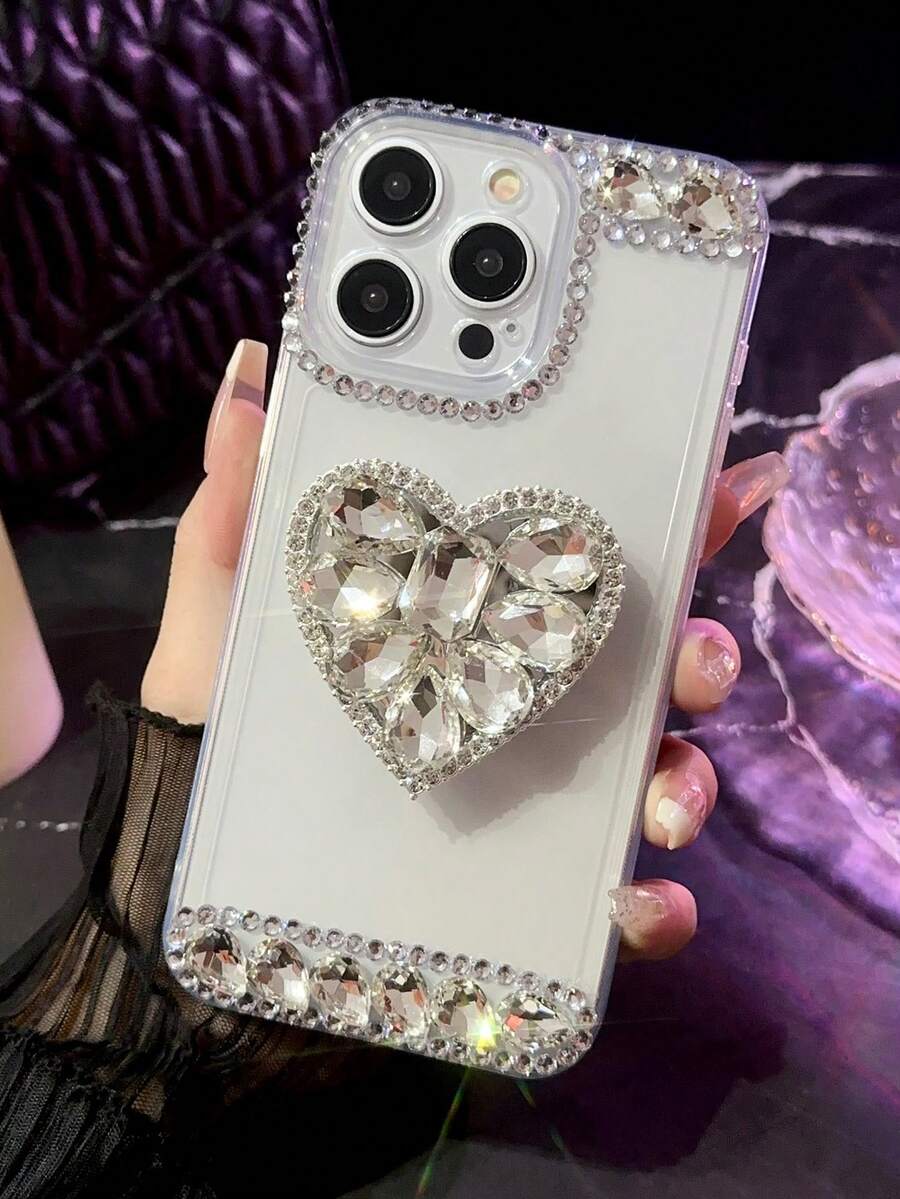 Fashionable Girl's Handmade Rhinestone Pumpkin Car Design Bling Case With Flower, Crystal And Rhinestones For Mobile Phone - White - View 1