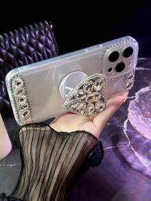 Fashionable Girl's Handmade Rhinestone Pumpkin Car Design Bling Case With Flower, Crystal And Rhinestones For Mobile Phone - White - View 2