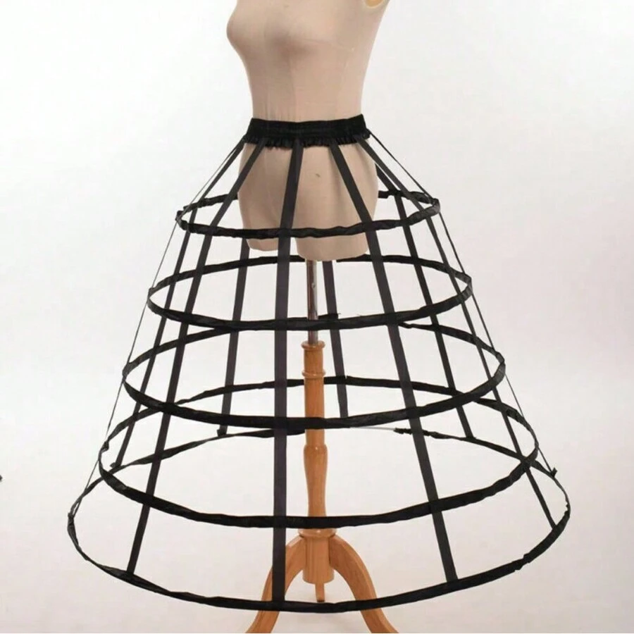 5 Hoop Full Dress Crinoline Cage Bustle Lady Wedding Gown Pannier Petticoat - Black - View 1
