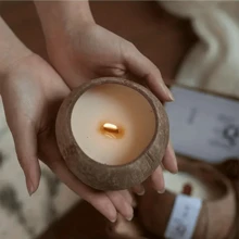 Vela en forma de cáscara de coco con aroma elegante y suave a leche de coco, que aporta una sensación de bosque, decoración de cáscara de coco' - Blanco - Ver 9