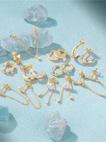 1對925純銀北斗星流蘇耳環,女性經典掛墜耳環,18k鍍金,完美婚禮,節日禮物,精美珠寶 - 金色 - 查看 1