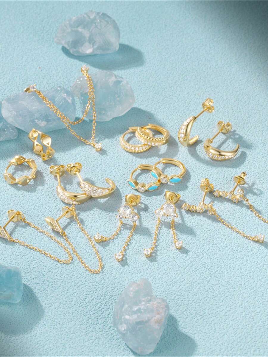 1對925純銀北斗星流蘇耳環,女性經典掛墜耳環,18k鍍金,完美婚禮,節日禮物,精美珠寶 - 金色 - 查看 1