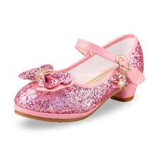 Girls Princess Shoes Sequins Sweet Bows High Heels Wedding Party Dress Shoes Dance Bright Diamond Cosplay Christmas Festival Shoes Pink Blue Purple Gold Silver - 粉色 - 查看 1