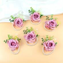 6 件/1 件新娘伴娘婚礼腕花，人造丝玫瑰和珍珠浪漫腕花，适合女性母亲婚礼舞会新娘送礼会装饰婚礼礼物 - 紫色 - 查看 13