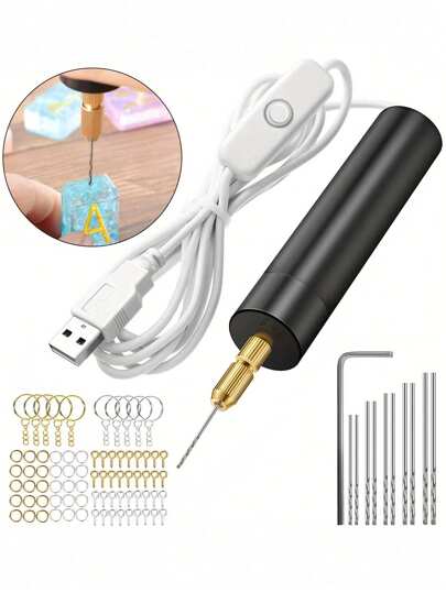 1pc Electric Resin Drill Set With 10 Pieces Drill Bits (0.8 To 1.2 Mm) For Resin Plastic,Electric Mini Drill With Wrench Hex Pin Vise For Resin Casting Molds DIY Keychains Crafts Making (Drill Bits And Keys Are Sold Separately, Please Pay Attention To The Options When Placing An Order)