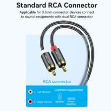 VENTION AUX 3.5mm 转 2RCA 线缆 1m 尼龙编织耳机 3.5mm 插孔立体声转双 RCA 导线音频 Y 型分线器线兼容 DJ 控制器 Hi-Fi 放大器扬声器