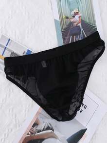 3pcs Men's Breathable, Comfortable, Elastic, Transparent Underwear Set, Black/White/Red - Multicolor - View 5