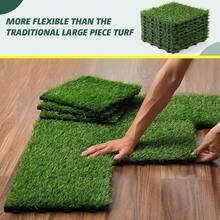 3/6/9 Pcs Artificial Grass Tiles With Interlocking System, Indoor Outdoor Turf Mat Squares Grass Rug,Synthetic Fake Grass For Dogs, Pets, Patio And Balcony - Green 3 PCS - View 6