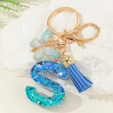 1入新款女士鑰匙扣,漸變藍色字母、水晶、閃粉、蝴蝶、流蘇吊飾,適用於情人節和聖誕紀念品或diy禮物 - 彩色 - 查看 9