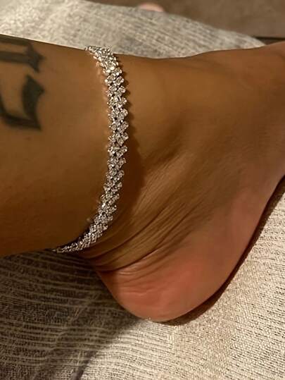 Personalized Minimalist Rhombus Design Foot Chain, Summer Beach Jewelry, Sparkling Rhinestone Inlaid Anklet