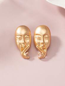 1對時尚個性簡約優雅復古卡通風格手掌＆臉型金屬耳針 - 金色 - 查看 6