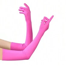 1 双女士 1980 年代单身派对复古晚礼服长手套，非常适合化妆、舞会、婚礼、赛马活动、圣诞节、威尼斯狂欢节、夜总会、性感复古 20 年代配饰套装，适合主题派对 - 玫紅色 - 查看 3