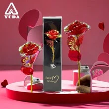 YUDA Colorful Light Up Rose Flower, Dazzling Artificial Rose Flowers, Laser Artificial Flower Ornaments, Gifts For Valentine's Day And Mother's Day - 紅色1PCS - 查看 1