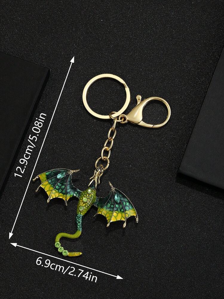1個時尚龍漸層聚酯樹脂鍍鑽玻璃鑰匙扣,男女均適用 - 古金色 - 查看 7