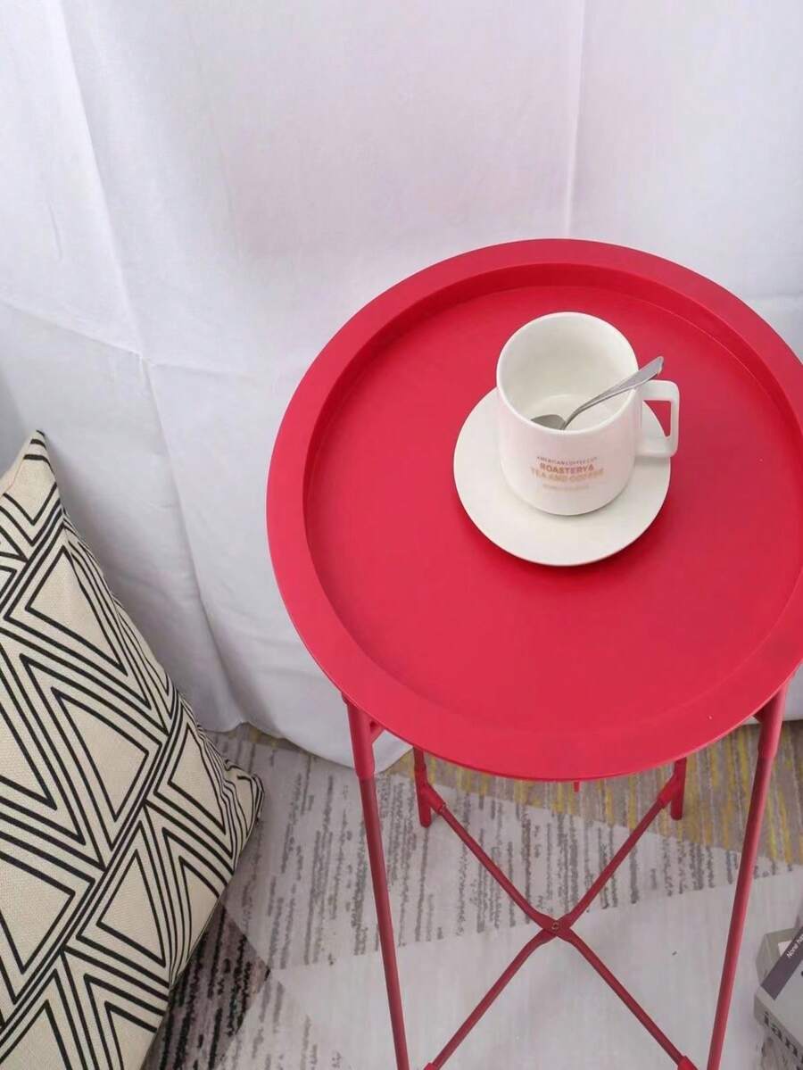 Mesa Redonda Multifuncional, Mini Mesa Auxiliar Plegable Para Sofá Creativo Para Exteriores, 40x50cm - Rosa Fucsia - Ver 1