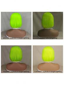 黑色短鲍勃假发，直黑色鲍勃假发，带刘海，10 英寸直鲍勃刘海假发，适合女性，自然造型，适合日常使用 - 綠色 - 查看 9