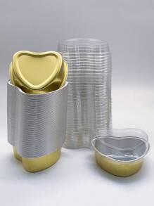 20入/50入心形鋁箔蛋糕杯,帶蓋耐熱烘焙杯,心形布丁蛋糕杯,適用於情人節、婚禮、母親節、生日和聖誕節！ - 金色 - 查看 2