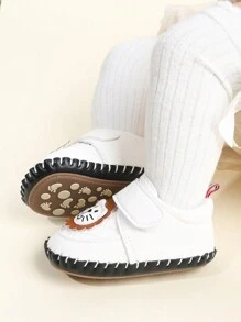 1副卡通動物圖案小獅子Pu鞋帶設計軟橡膠防滑運動鞋，舒適透氣，適合0-18個月的新生兒、嬰兒和幼兒，在所有季節都合適 - 白色 - 查看 8