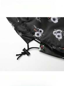 1入組便攜式花紋鬆紮束口化妝袋旅行收納袋，快速簡便收納 - 黑色 - 查看 5