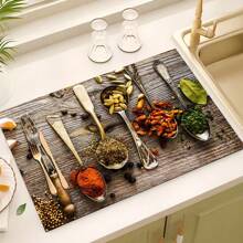 1pc Silicone Diatomaceous Earth Draining Mat, Wood & Spice Pattern, Water-Absorbing & Quick-Drying Mat, Coffee Drainage Mat, Kitchen Utensil Fast Drying Mat, Dining Mat - Multicolor - View 1