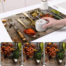 1pc Silicone Diatomaceous Earth Draining Mat, Wood & Spice Pattern, Water-Absorbing & Quick-Drying Mat, Coffee Drainage Mat, Kitchen Utensil Fast Drying Mat, Dining Mat - Multicolor - View 9