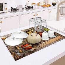 1pc Silicone Diatomaceous Earth Draining Mat, Wood & Spice Pattern, Water-Absorbing & Quick-Drying Mat, Coffee Drainage Mat, Kitchen Utensil Fast Drying Mat, Dining Mat - Multicolor - View 4