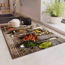 1pc Silicone Diatomaceous Earth Draining Mat, Wood & Spice Pattern, Water-Absorbing & Quick-Drying Mat, Coffee Drainage Mat, Kitchen Utensil Fast Drying Mat, Dining Mat - Multicolor - View 5