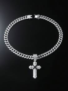 1pc Bling Chain Full Rhinestone Classic Cross Pendant Men'S Hip Hop Style Personalized Necklace For Daily Wear Or Gift - Yellow Gold - View 7