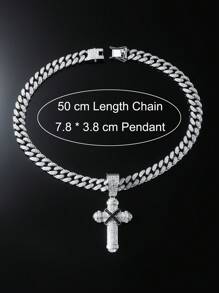 1pc Bling Chain Full Rhinestone Classic Cross Pendant Men'S Hip Hop Style Personalized Necklace For Daily Wear Or Gift - Yellow Gold - View 8