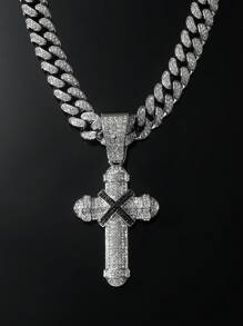 1pc Bling Chain Full Rhinestone Classic Cross Pendant Men'S Hip Hop Style Personalized Necklace For Daily Wear Or Gift - Yellow Gold - View 6