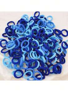 100个迷你蓝色发圈，休闲马尾辫发圈，橡皮筋发带，发绳，弹性发圈，发饰，美妆家居卧室装饰 - 彩色 - 查看 1