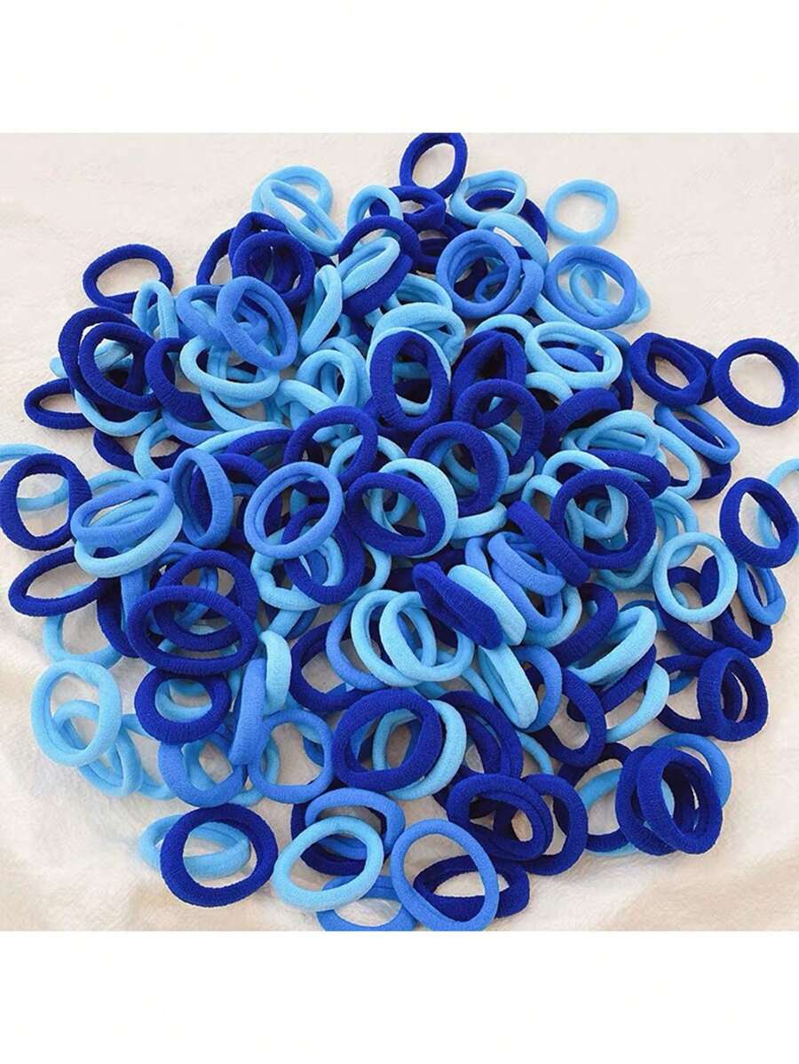 100个迷你蓝色发圈，休闲马尾辫发圈，橡皮筋发带，发绳，弹性发圈，发饰，美妆家居卧室装饰 - 彩色 - 查看 1
