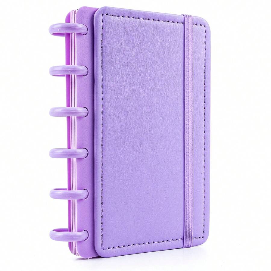 Caderno Inteligente Pequeno A6 Refil Folha Capa Disco Pautado Anotações Planejamento Notas Papelaria Fofa Colors - Roxo - Visão 1