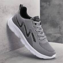 新款男士運動鞋,休閒旅遊輕便舒適耐用跑步鞋,編織鞋面,大尺碼 - 灰色 - 查看 4