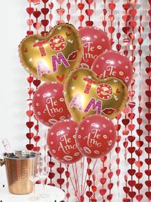 7pcs/Set Spanish 'I Love You' Heart Shaped Aluminum Foil Balloons & Latex Balloons, Perfect For Proposal, Wedding, Valentine'S Day, Party, Decoration - Gold - View 2