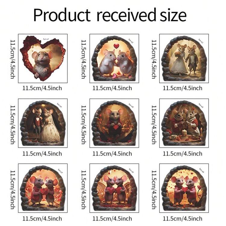 1PC 3D Valentine'S Day Mouse Hole Realistic Wall Sticker 1 PC Mouse Couple Wearing A Wedding Dress Wall Decals Water Proof Funny Wall Stickers For Living Room Bedroom Wall Decor(9 STYLE) - Multicolor - View 3