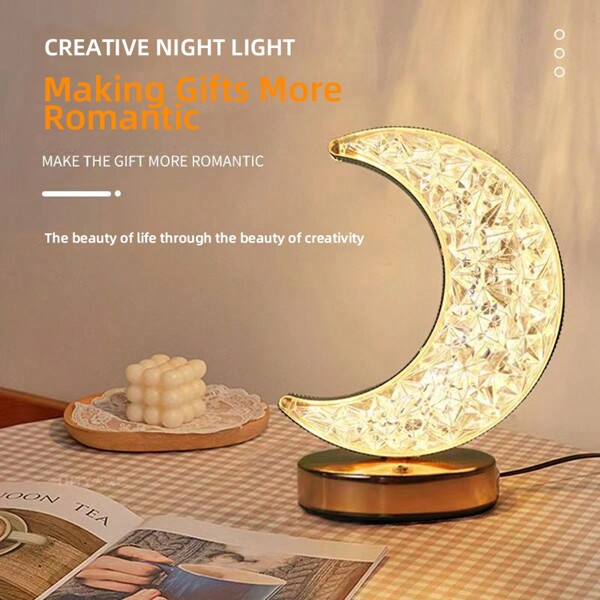 1 Peça Luminária De Mesa De Cristal Moderna E Minimalista Com Design De Formato De Estrela E Lua E Controle De Toque Noturno, Presente De Halloween, Pode Ser Carregada, Para Decoração Do Quarto E Cabeceira