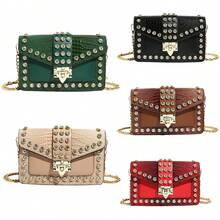 時尚鉚釘個性鑽石時尚鏈斜背包,哥德式小方包,適合大學生、女士、女孩、女士晚餐、約會、通勤、購物 - 綠色 - 查看 2