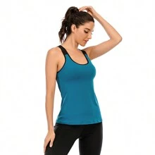 具有减震功能的运动背心，适合跑步、健身和瑜伽 - 水鴨藍 - 查看 4