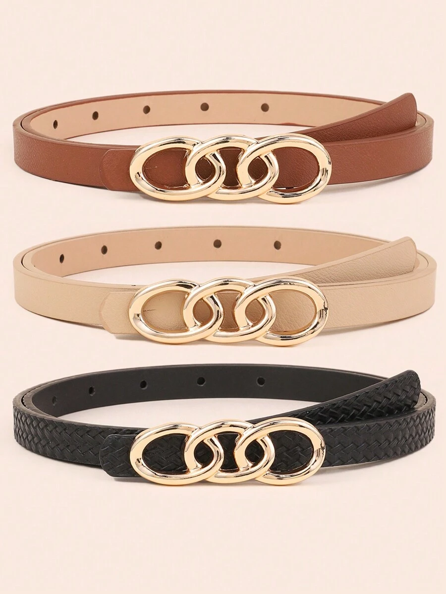 3入組/套pu細腰帶,配有合金扣,女士日常裝飾腰帶 - 彩色 - 查看 1