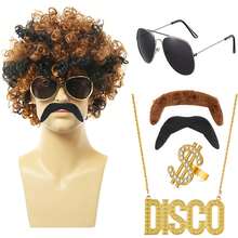 5 Piezas Peluca Punk Para Fiesta Disco, Peluca De Rock Para Hombres Y Accesorio De Cabeza - Marrón - Ver 1