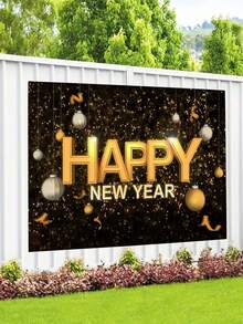 1pc Polyester Tapestry, Happy New Year 2024 Photography Background, Black & Gold Fireworks Background, Suitable For Outdoor Bedroom Living Room, Including Free Installation Accessories - Multicolor - View 3