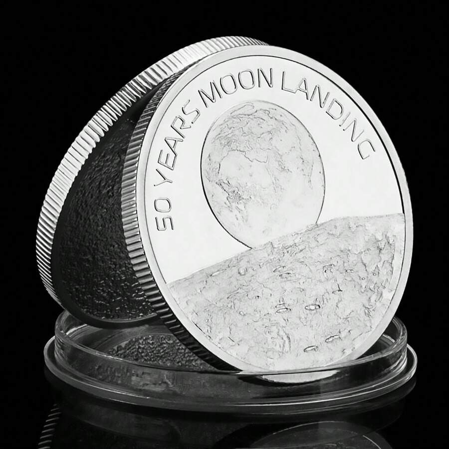 1枚美國登月50周年紀念銀鍍紀念幣創意禮品紀念幣挑戰幣 - 銀色 - 查看 1