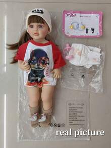 1入55厘米逼真重生娃娃,女孩軟體塑料娃娃,長發女孩娃娃,嬰兒公主娃娃玩具,柔軟逼真重生嬰兒娃娃,配件隨機發送 - 紅色 - 查看 2