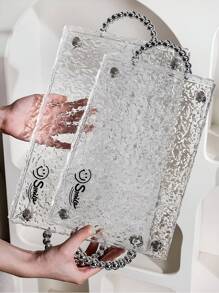 一個高端亞克力托盤,輕奢水漣矩形設計托盤,適用於客廳杯子收納