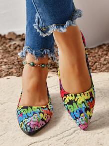 2023 Autumn Women's Colorful Letter Graffiti Canvas Shoes, Fashionable Flat Casual Comfortable Slip-On Loafers For Women