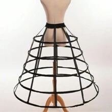 5 Hoop Full Dress Crinoline Cage Bustle Lady Wedding Gown Pannier Petticoat - Black - View 4