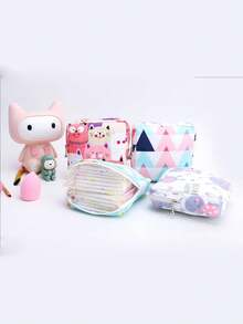 Large Capacity Cute & Portable & Waterproof Storage Bag For Sanitary Napkins - Blue and White - View 3