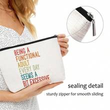 1pc Funny & Sarcastic Wreath & Text Print Makeup Bag, Large Capacity Cosmetic Organizer, Portable Toiletry Bag, Travel Storage Bag - Multicolor - View 3